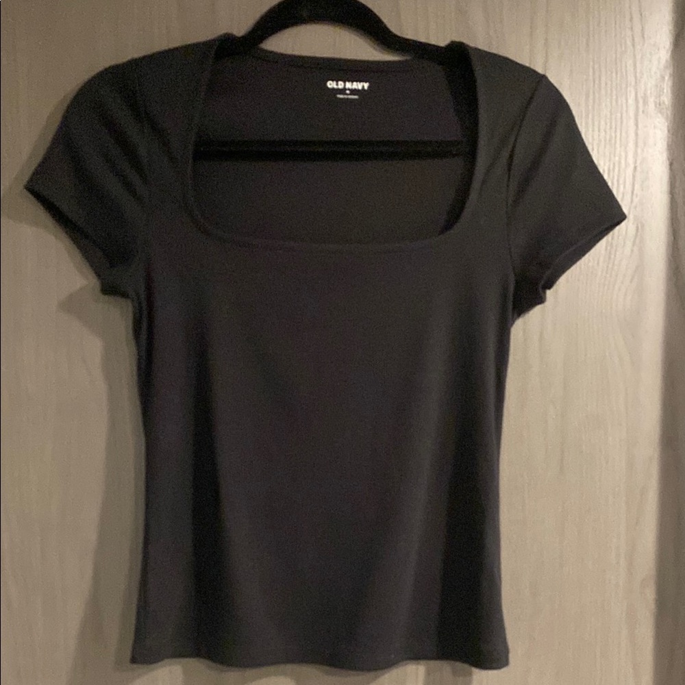 Old Navy Black Square Scoop Next Fitted Short Sleeve T-Shirt